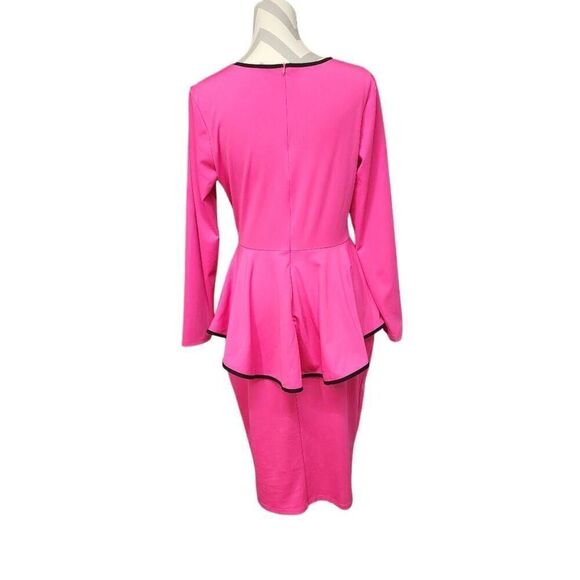 Women's Fushia Midi Ruffle Skirt Pencil Bodycon Dress Size Large Professional Ca - Picture 2 of 6